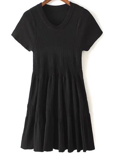 Romwe Short Sleeve Pleated Black Dress