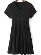 Romwe Short Sleeve Pleated Black Dress