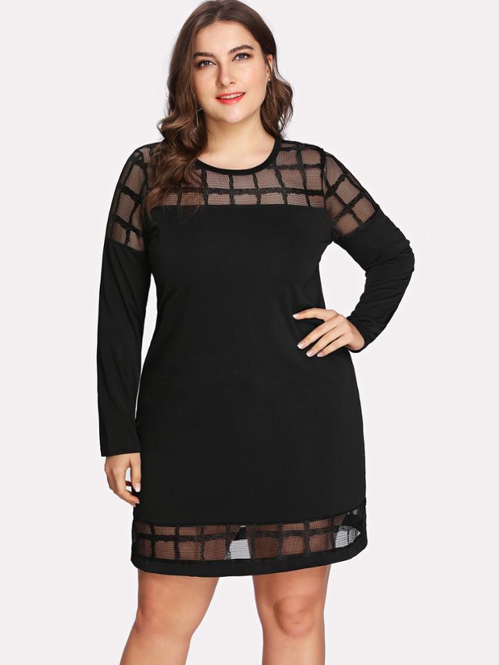 Romwe Plaid Mesh Panel Dress
