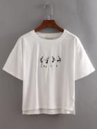 Romwe White Dancer Embroidered Dip Hem Split T-shirt