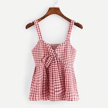 Romwe Pleated Back Checked Top