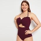 Romwe Plus Scalloped Trim Cut-out One Piece Swim