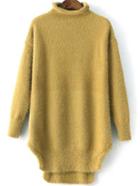 Romwe Turtleneck Loose Yellow Sweater Dress