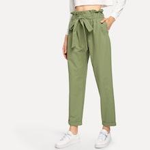 Romwe Frill Trim Knot Front Pants