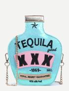 Romwe Blue Glitter Wine Bottle Bag With Chain