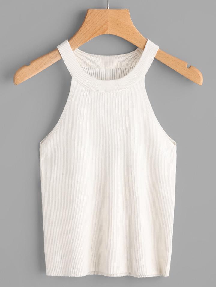 Romwe Rib Knit Halter Top