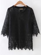 Romwe Black Sheer Crochet Lace Blouse