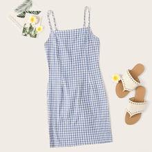 Romwe Gingham Sheath Cami Dress