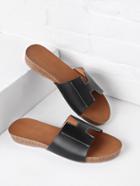 Romwe Simple Pu Flat Slippers