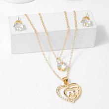 Romwe Heart Pendant Layered Necklace & Earrings Set
