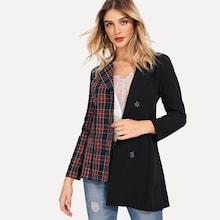 Romwe Contrast Self Tie Asymmetric Hem Blazer