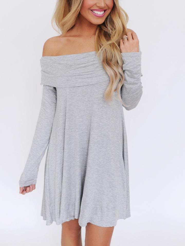 Romwe Fold Over Neckline Dress - Grey