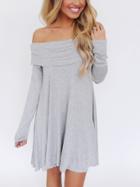 Romwe Fold Over Neckline Dress - Grey
