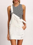 Romwe White Frayed Denim Overall Dress