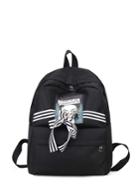 Romwe Striped Bow Detail Backpack With Patch