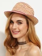 Romwe Striped Bow Trim Straw Fedora Hat