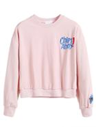 Romwe Pink Dropped Shoulder Seam Letter Embroidered Sweatshirt