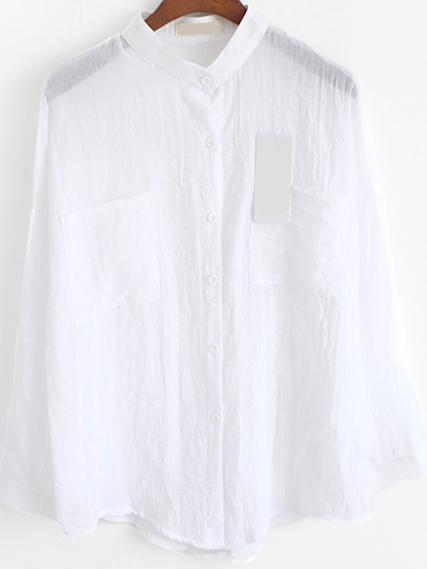 Romwe Stand Collar With Pockets White Blouse