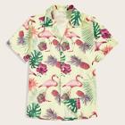 Romwe Guys Tropical & Flamingo Print Shirt