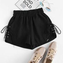 Romwe Plus Lace-up Side Shorts