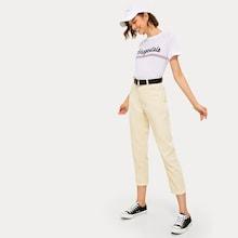 Romwe Solid Button And Pocket Detail Jeans