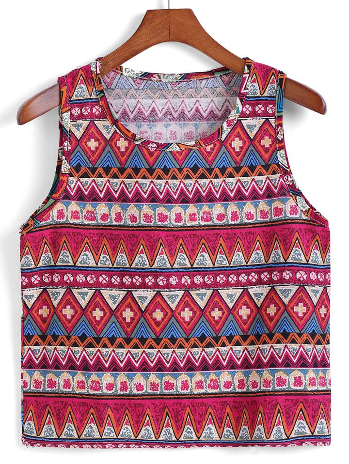 Romwe Geometric Print Red Tank Top