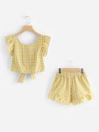 Romwe Tie Back Tank Top & Ruffle Hem Shorts