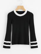 Romwe Bell Sleeve Varsity Striped Knit Sweater