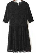 Romwe Black Half Sleeve Lace Pleated Dress