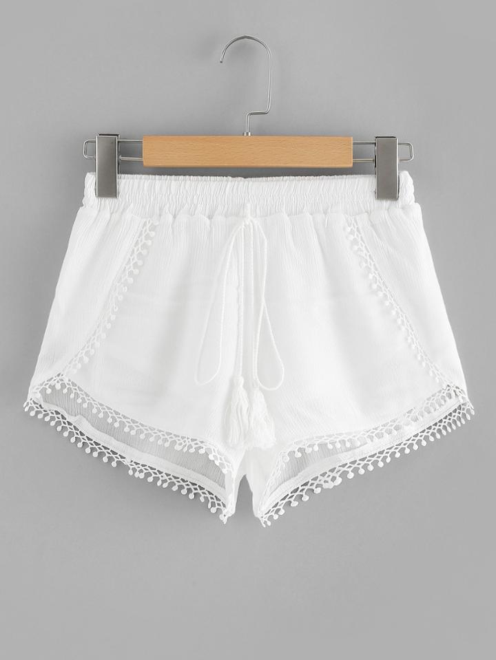 Romwe Lace Trim Fringe Tie Shorts