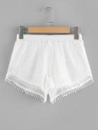 Romwe Lace Trim Fringe Tie Shorts
