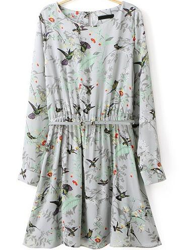 Romwe Birds Print Slim Dress