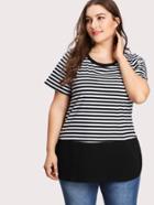 Romwe Striped Curved Hem Ringer Tee