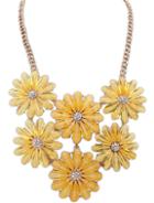 Romwe Yellow Gemstone Flower Gold Chain Necklace