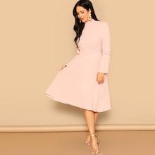 Romwe Split Back Bell Sleeve Shirred Waist Dress