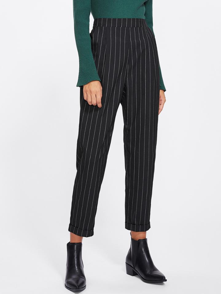 Romwe Cuffed Leg Pinstripe Peg Pants
