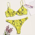 Romwe Snake Print Underwired Top With Cheeky Bikini Set