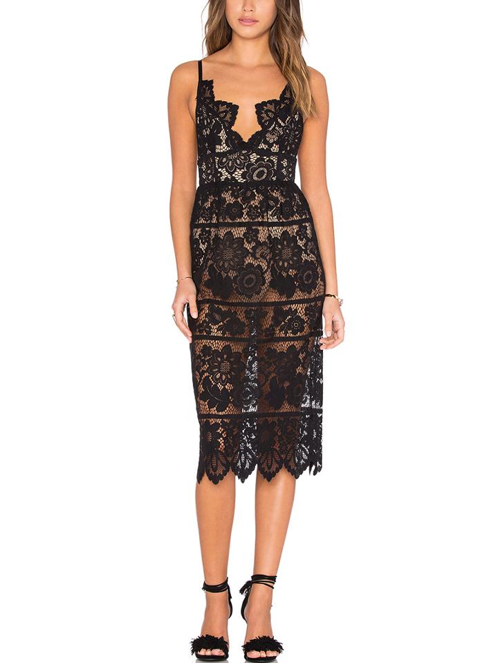 Romwe Black Deep V Neck Hollow Out Crochet Cami Dress