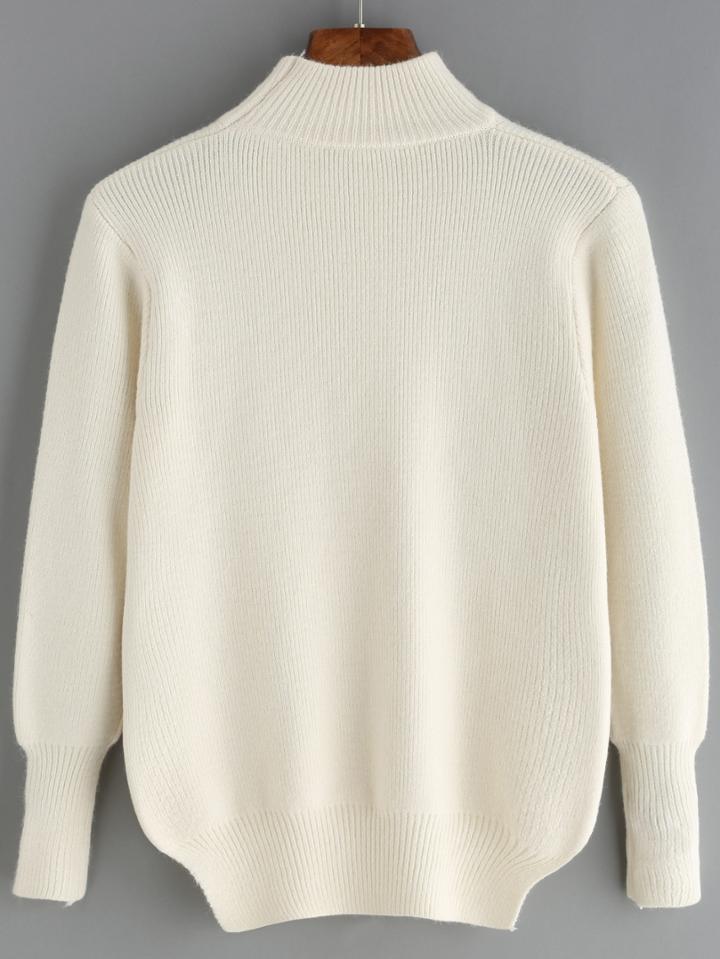 Romwe Polo Neck Jersey White Jumper