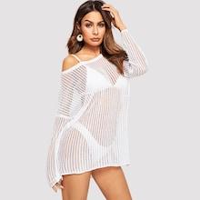 Romwe Drop Shoulder Slit Hem Loose Knit Cover Up