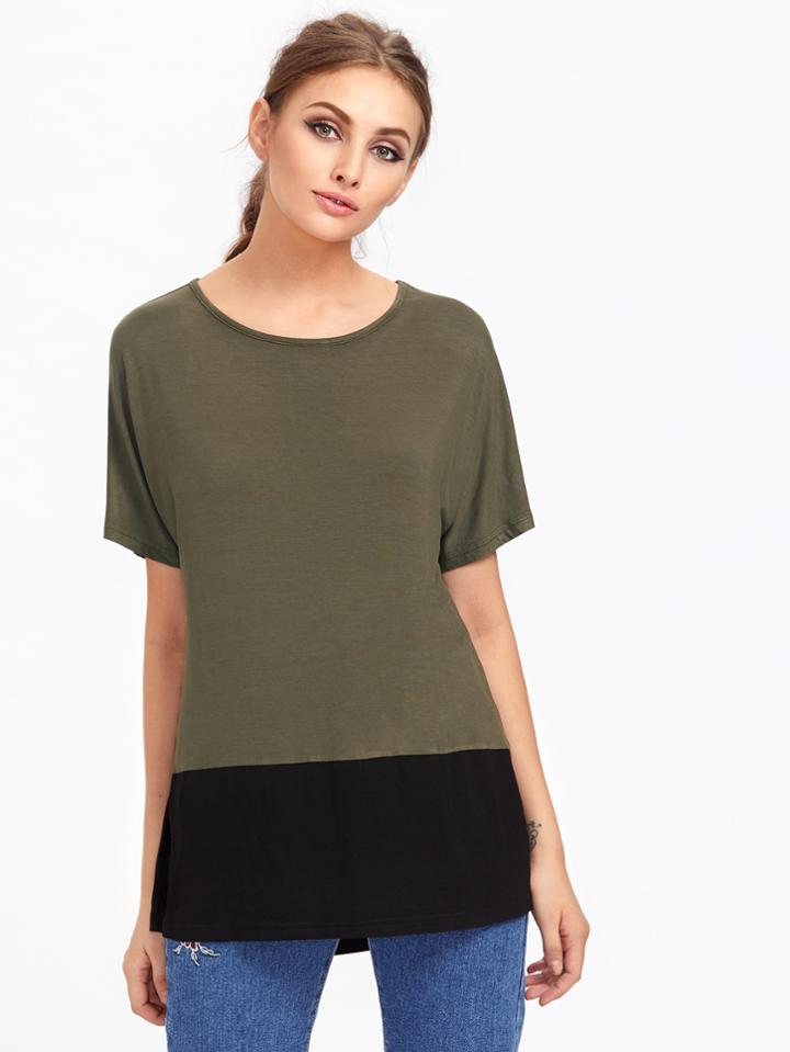Romwe Two Tone Cut And Sew Tee