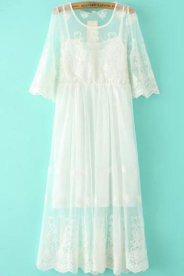 Romwe Half Sleeve Lace Embroidered Dress