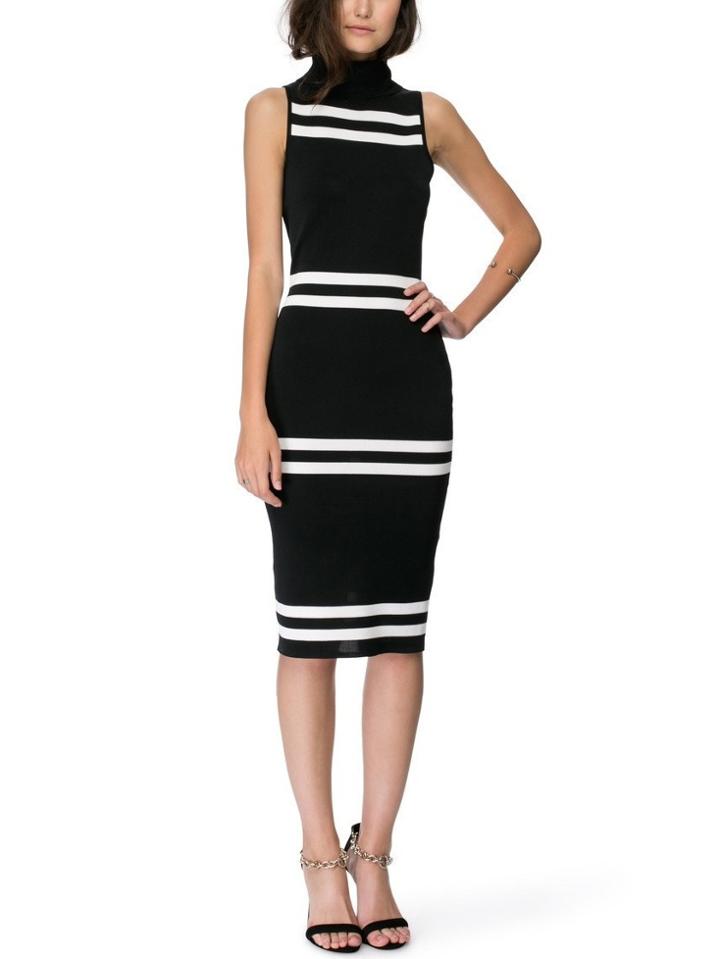 Romwe Black Striped Turtleneck Pencil Dress