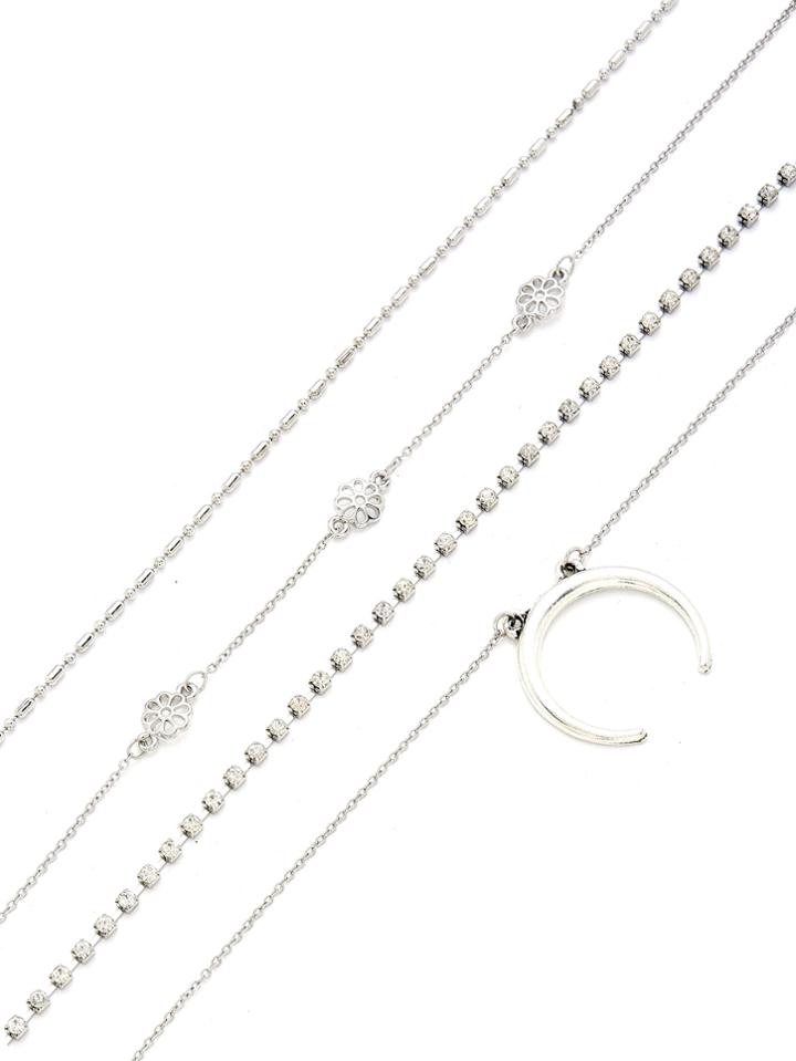 Romwe Moon & Flower Design Chain Necklace Set 4pcs