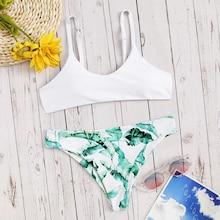 Romwe Adjustable Straps Top With Random Leaf Bikini