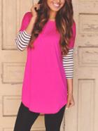 Romwe Long Sleeve Striped Loose T-shirt