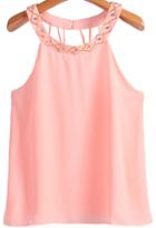 Romwe Bead Hollow Chiffon Pink Vest