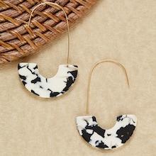 Romwe Half Circle Acetate Marble Detail Drop Earrings