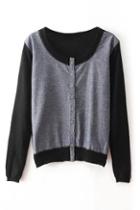 Romwe Color Block Dark-grey Cardigan