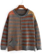 Romwe Dropped Shoulder Seam Color-block Striped Pockets Jumper